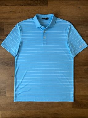 RLX Ralph Lauren Golf Polo Men’s XXL Blue White Stripe Performance Shirt